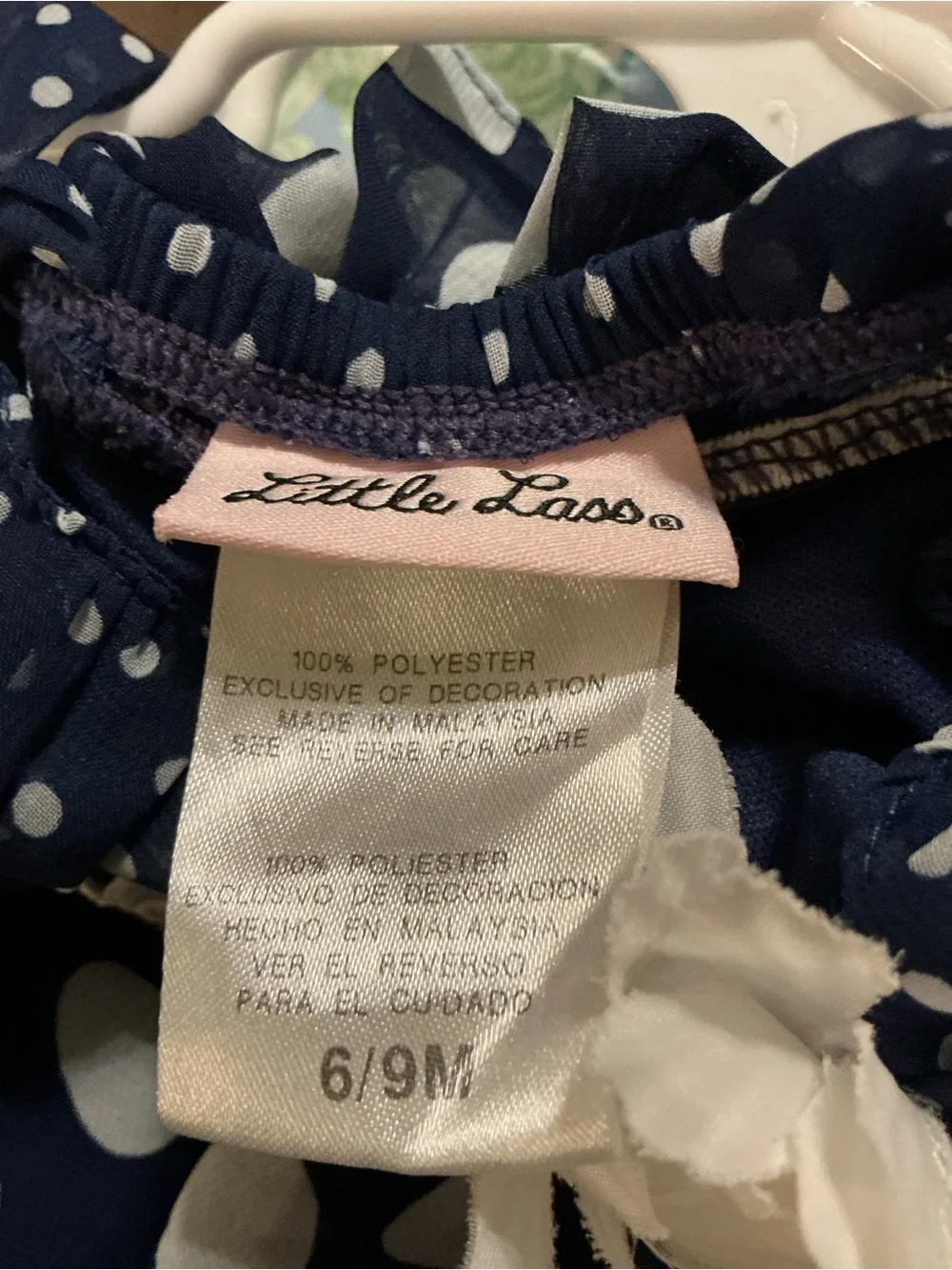 🌼Little Lass Navy and White Polka Dot Dress with Daisy Trim